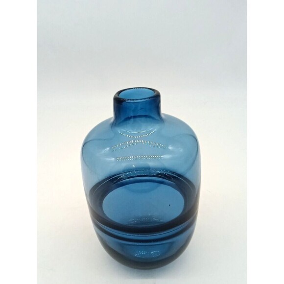 Shannon Crystal Hand Blown Blue Glass Floating Wave 7.5" Modern Minimalist Vase - Picture 1 of 7